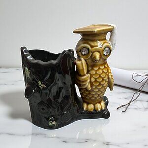 Vintage Wise Rhinestone Eye Owl by Stump Pencil Holder Vase
